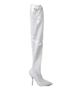 Dolce & Gabbana White Heels Stiletto Knee High Boots Shoes - Boots