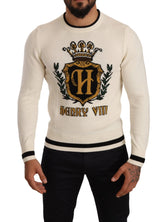 Dolce & Gabbana White Heraldic Cashmere Pullover Sweater - IT44 | XS - Sweaters
