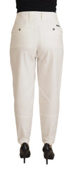 Dolce & Gabbana White High Waist Tapered Women Cotton Pants - Trousers