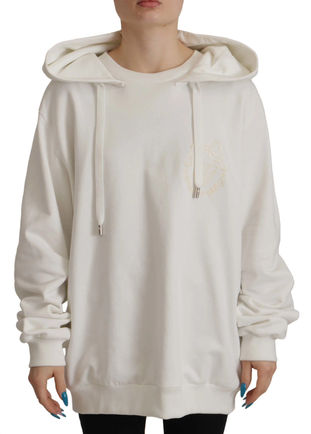 Dolce & Gabbana White Hoodie Pullover Embroidered Sweater - IT40|S - Hoodies