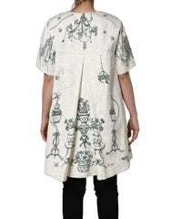 Dolce & Gabbana White Jacquard Garden Print Coat Jacket - IT38 | XS