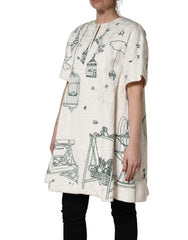 Dolce & Gabbana White Jacquard Garden Print Coat Jacket - IT38 | XS
