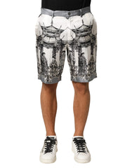 Dolce & Gabbana White Japanese Asian Print Silk Bermuda Shorts - IT46 | S