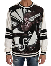 Dolce & Gabbana White Jazz Sequined Guitar Pullover Top Sweater - Sweaters