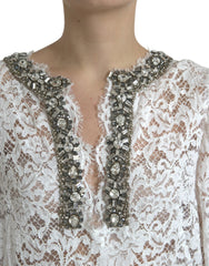 Dolce & Gabbana White Lace Crystal Embellished Shift Dress - IT42|M - Dresses