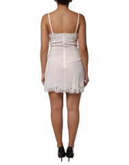 Dolce & Gabbana White Lace DG Logo Silk Dress Sleepwear - Nightgowns