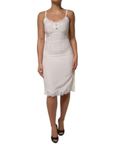 Dolce & Gabbana White Lace Gold DG Logo Silk Dress Sleepwear - IT40|S - Nightgowns