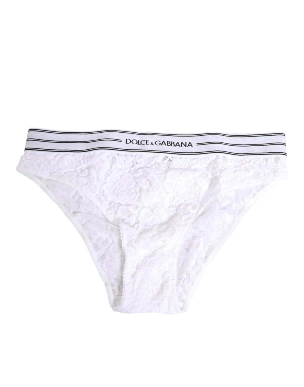 Dolce & Gabbana White Lace Slip Brief Logo Waistband Underwear - Briefs