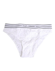 Dolce & Gabbana White Lace Slip Brief Logo Waistband Underwear - Briefs