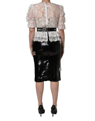 Dolce & Gabbana White Lace Top Embellished Black Skirt Dress - IT42|M