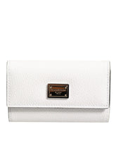 Dolce & Gabbana White Leather Card Case Holder Wallet Gold Logo Plate Key Holder - Keychains