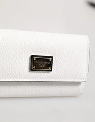 Dolce & Gabbana White Leather Card Case Holder Wallet Gold Logo Plate Key Holder - Keychains