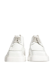 Dolce & Gabbana men's white leather Derby shoes with a sculptural chunky sole and tonal lace-up front.