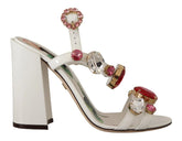 Dolce & Gabbana White Leather Crystal Keira Heels Sandals Shoes - EU35.5/US5 - Sandals