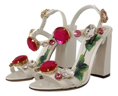 Dolce & Gabbana White Leather Crystal Keira Heels Sandals Shoes - EU35.5/US5