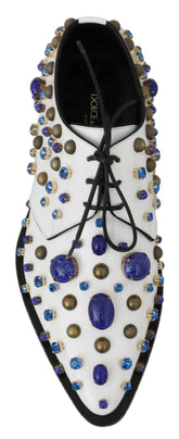 Dolce & Gabbana White Leather Crystals Dress Broque Shoes - EU39/US8.5