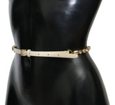 Dolce & Gabbana White Leather Crystals Waist Belt - 95 cm / 38 Inches
