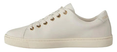 Dolce & Gabbana White Leather Gold Red Heart Sneakers Shoes - Sneakers