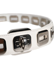 Dolce & Gabbana White Leather Gold Tone Rotating Buckle Belt - 90 cm / 36 Inches