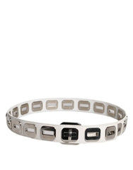 Dolce & Gabbana White Leather Gold Tone Rotating Buckle Belt - 90 cm / 36 Inches