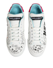 Dolce & Gabbana White Leather Graffiti Low Top Sneakers Shoes - EU36.5/US6 - Sneakers