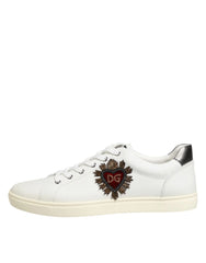 Dolce & Gabbana White Leather Heart Embellished Sneakers Shoes