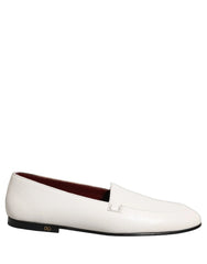 Dolce & Gabbana White Leather Logo Slip On Men Loafers Shoes - EU43/US10
