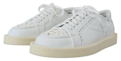 Mužské bílé kožené nízké tenisky Oxford od Dolce & Gabbana, minimalistický design pro rafinovanou volnočasovou módu.