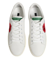 Dolce & Gabbana White Leather Rose Embroidery Low-Top Shoes - Sneakers