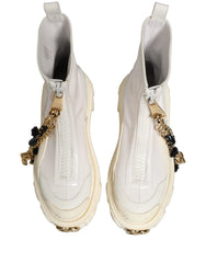 Dolce & Gabbana White Leather Rubber Logo Ankle Boots Shoes - EU41/US10.5