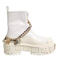 Dolce & Gabbana White Leather Rubber Logo Ankle Boots Shoes - EU36/US5.5