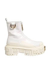 Dolce & Gabbana White Leather Rubber Logo Ankle Boots Shoes - EU38/US7.5