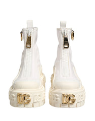 Dolce & Gabbana White Leather Rubber Logo Ankle Boots Shoes - EU38/US7.5