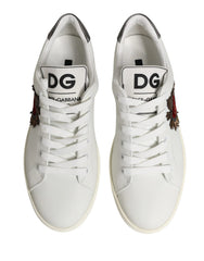 Dolce & Gabbana White Leather Sacred Heart Patch Sneakers Shoes