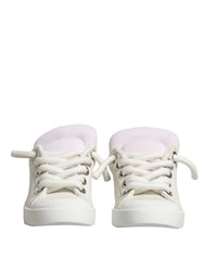 Dolce & Gabbana White Leather Shearling Fur Low Top Sneakers Shoes
