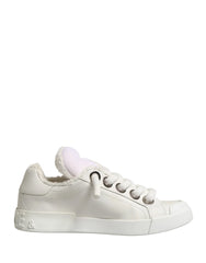 Dolce & Gabbana White Leather Shearling Fur Low Top Sneakers Shoes