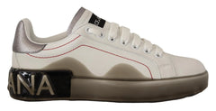 Dolce & Gabbana White Leather Shoes Womens Logo Portofino Sneakers - EU36/US5.5