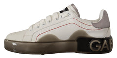 Dolce & Gabbana White Leather Shoes Womens Logo Portofino Sneakers - EU36/US5.5