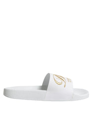 Dolce & Gabbana White Leather Slides Sandals Beachwear Shoes - Sandals