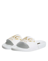 Dolce & Gabbana White Leather Slides Sandals Beachwear Shoes - Sandals