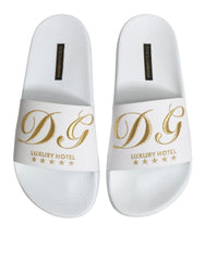 Dolce & Gabbana White Leather Slides Sandals Beachwear Shoes - Sandals