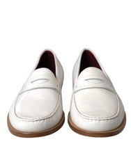Dolce & Gabbana White Leather Slip On Mocassin Loafers Shoes - Flats
