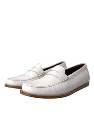 Dolce & Gabbana White Leather Slip On Mocassin Loafers Shoes - Flats