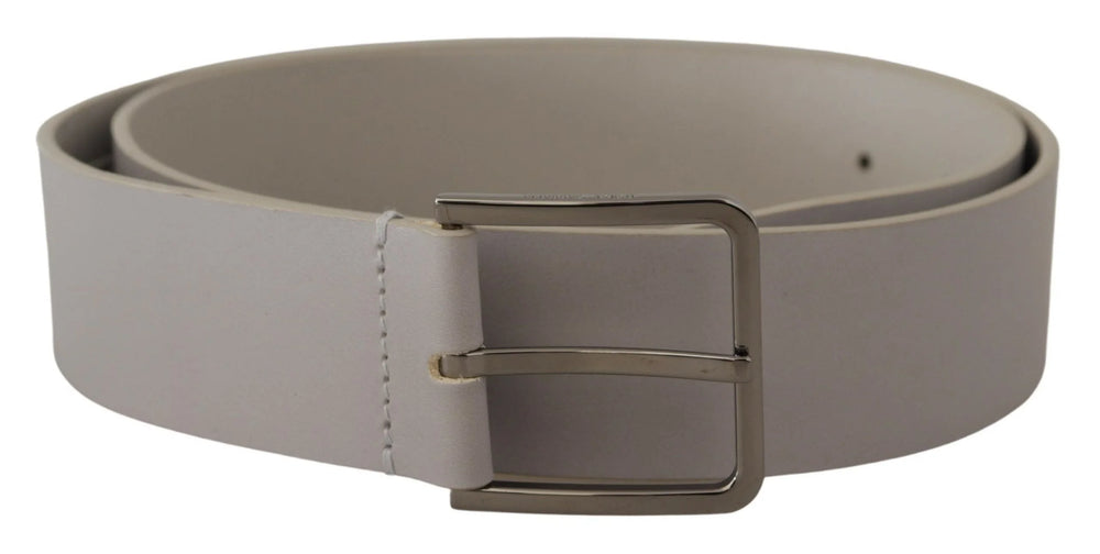 Dolce & Gabbana White Leather Wide Silver Metal Buckle Belt - 90 cm / 36 Inches - Belts
