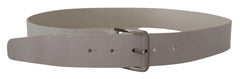 Dolce & Gabbana White Leather Wide Silver Metal Buckle Belt - 90 cm / 36 Inches - Belts