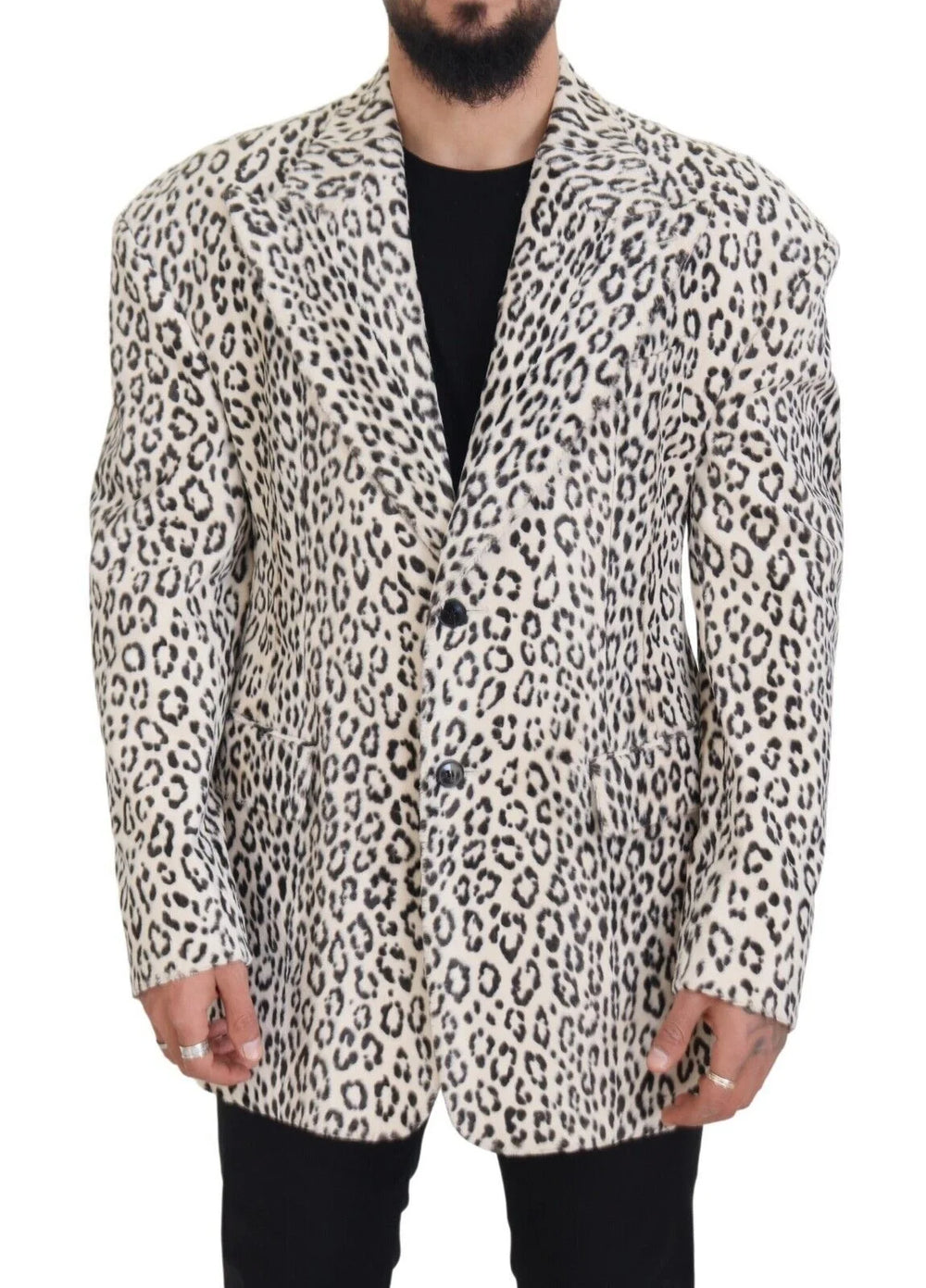 Dolce & Gabbana White Leopard Single Breasted Coat Blazer - IT50 | L - Sport Jackets