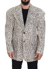 Dolce & Gabbana White Leopard Single Breasted Coat Blazer - IT50 | L - Sport Jackets