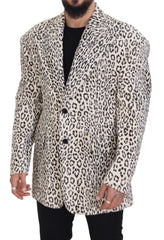 Dolce & Gabbana White Leopard Single Breasted Coat Blazer - IT50 | L - Sport Jackets