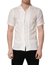 Dolce & Gabbana White Linen Short Sleeves Button Down Shirt - IT37 | XS