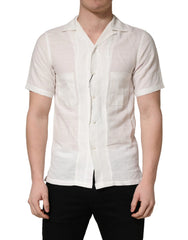 Dolce & Gabbana White Linen Short Sleeves Button Down Shirt - IT37 | XS